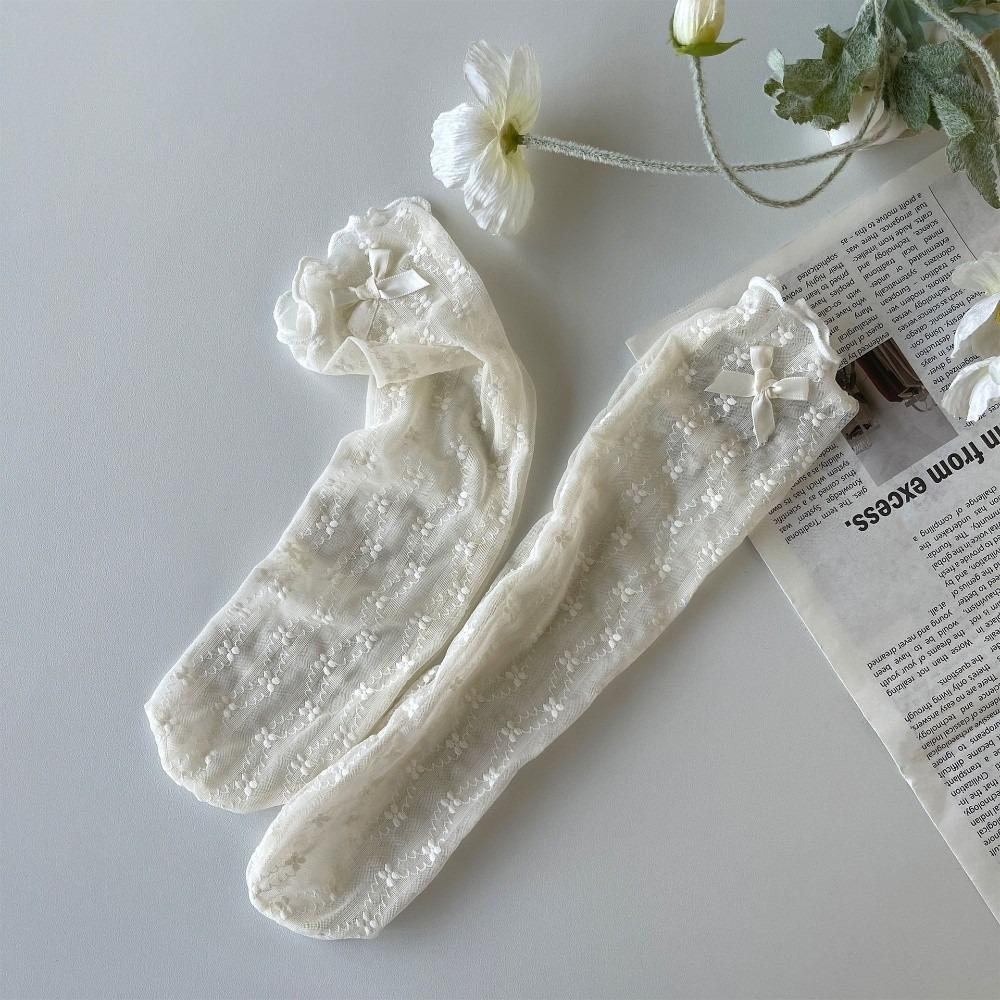

Floral Pattern Kids Princess Socks Thin Material Children Tube Socks for 1-11Y Girls бежевый