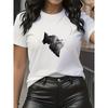 Women'S Playful Black Cat Print Short-Sleeve Round Neck T-Shirt - Sporty Casual Style, Soft And Breathable