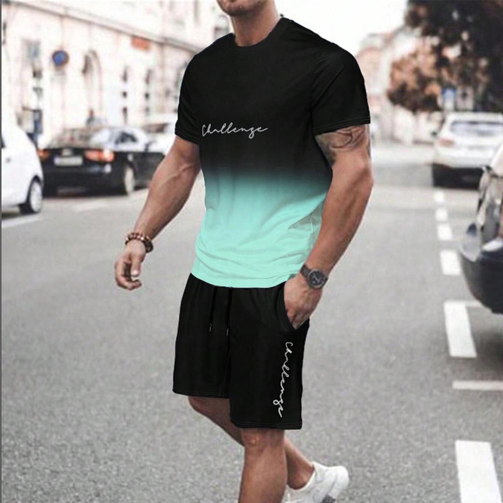 Men's Color Block T-Shirt And Shorts Set