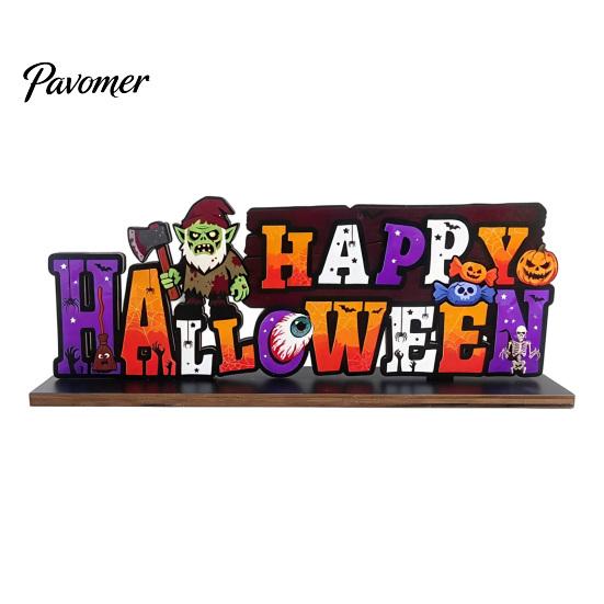 Halloween Room Tabletop Decor Pumpkin Haunted House Letter Ornament, Wooden Ornaments Spooky Festive Desk Decoration for Party Props Unique