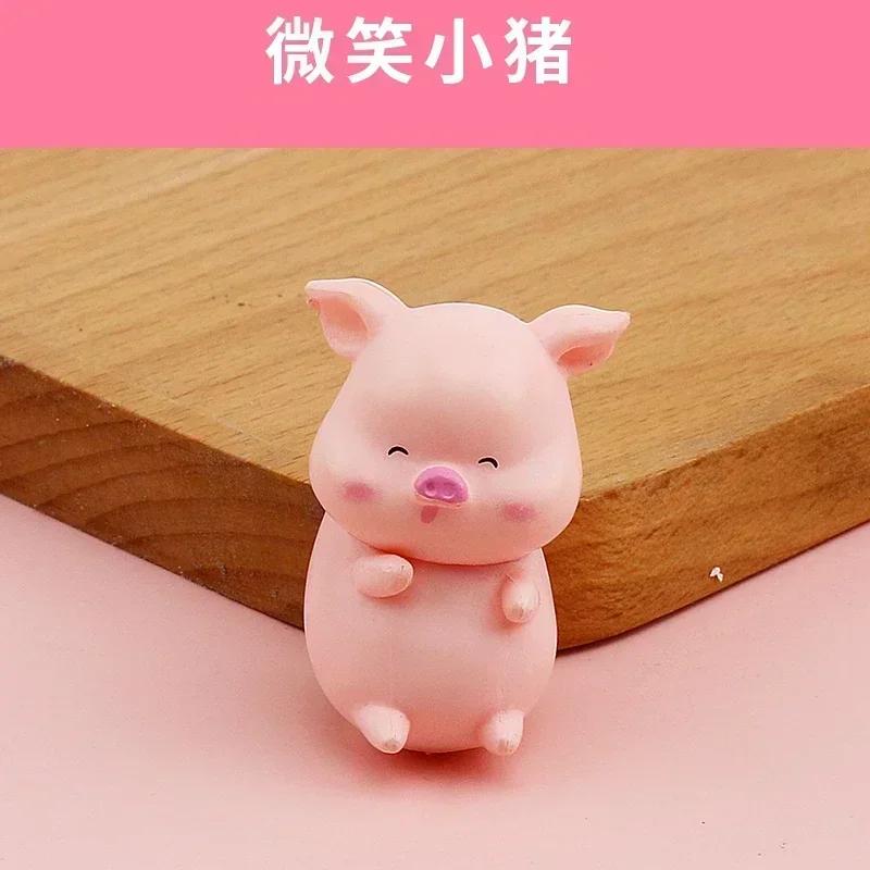 Cute Cartoon Pink Pig Figurine Miniaturas Ornament Resin Piggy Statue Collection Toy Fairy Garden Mini Miniatures