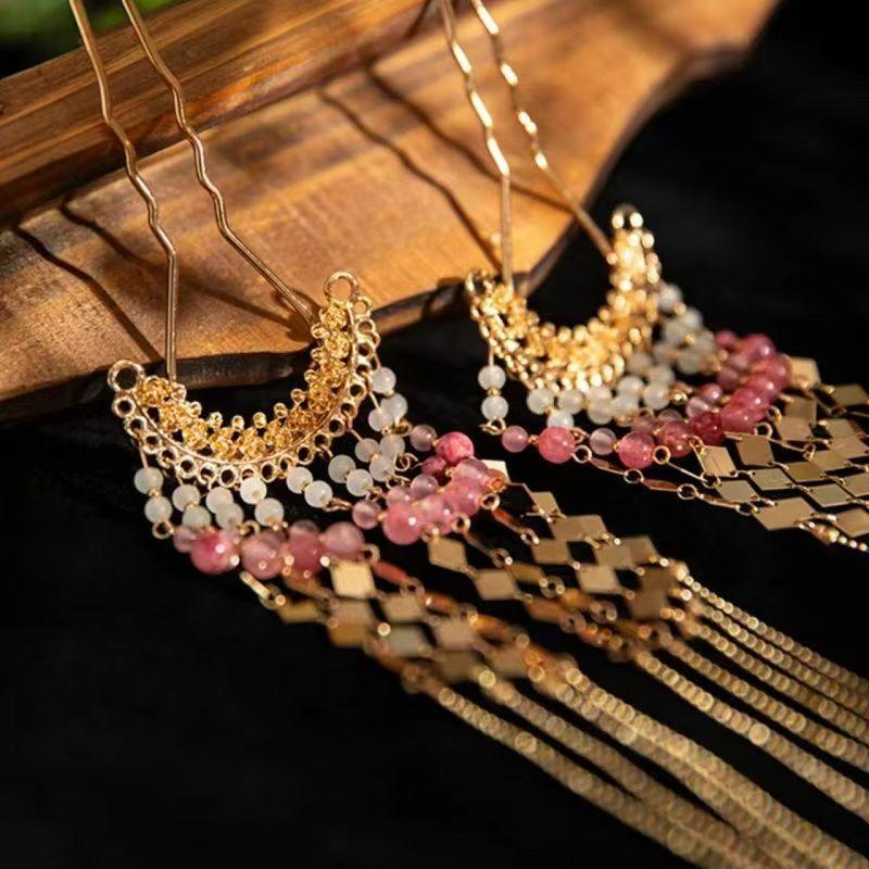 Retro Long Tassel U-Shaped Hairpin Women'S Chinese Style Hair Accessories Step-Vibrating Hairpin Hanfu Headwear