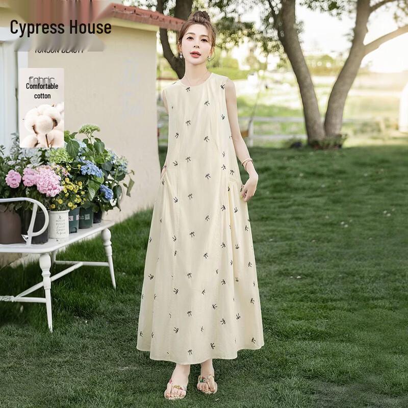 Sibaisha Women s Embroidered Round Neck Sleeveless A-line Dress S