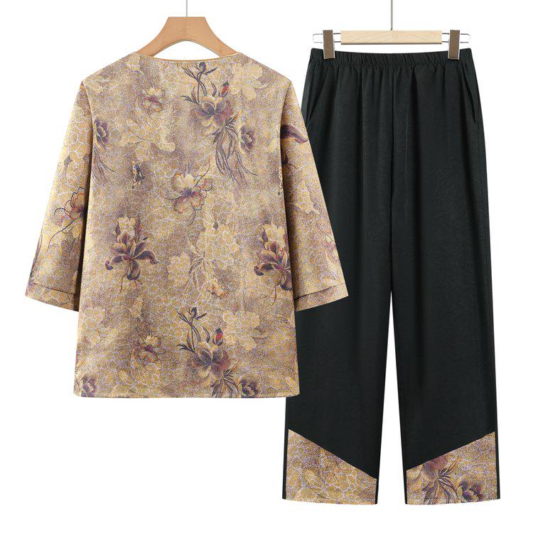 

Spring & Autumn Floral Top and Black Pants Set for Middle-aged Women - Loose, Comfortable Two-Piece Outfit 5XL жовтий