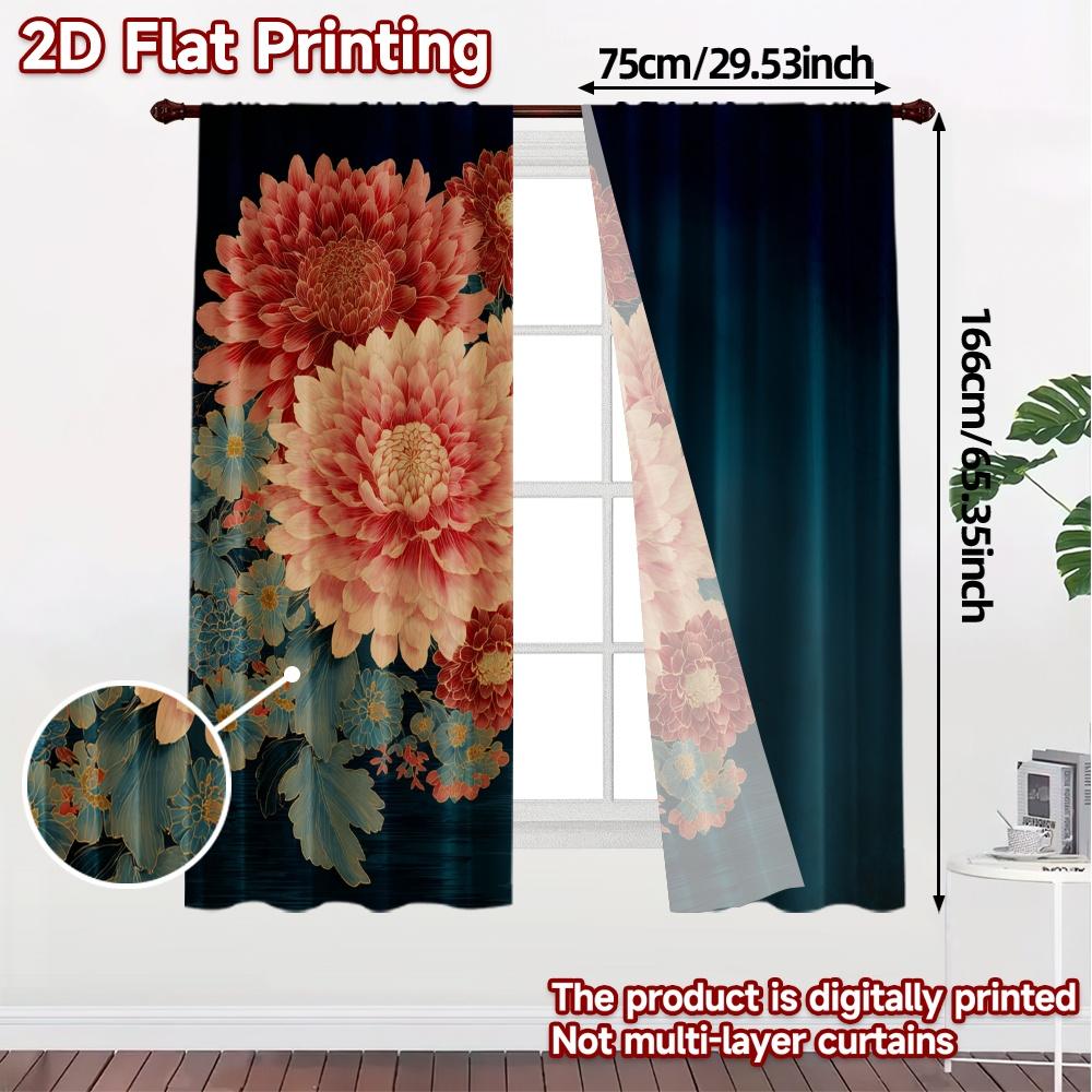 2D FLAT PRINTING 2pcs Curtains (Without Rod) Floral Fantasy in Bloom Valentine is day Festival Fashion Curtains Versatile