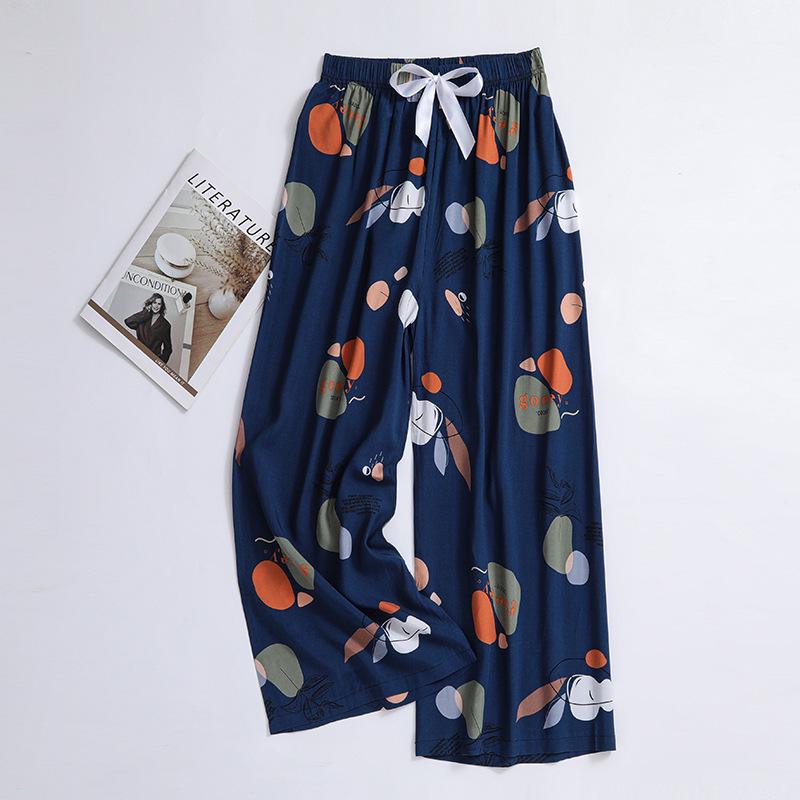 Damen Übergröße Baumwolle Viskose Pyjamahose, Cartoon-Blumendruck, Lockere Neun-Punkt-Strandhose, Outdoor-Bekleidung