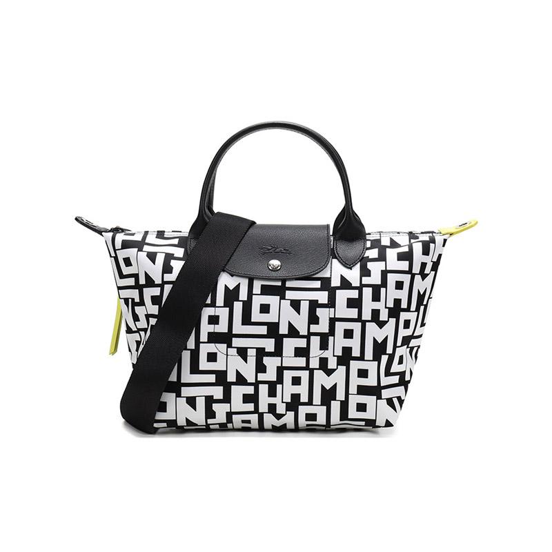 

Longchamp Le Pliage 26 Letter Print Short Handle Fabric Dumpling Shoulder Tote Bag Small Women tote bags Black White 1512412067 Black White