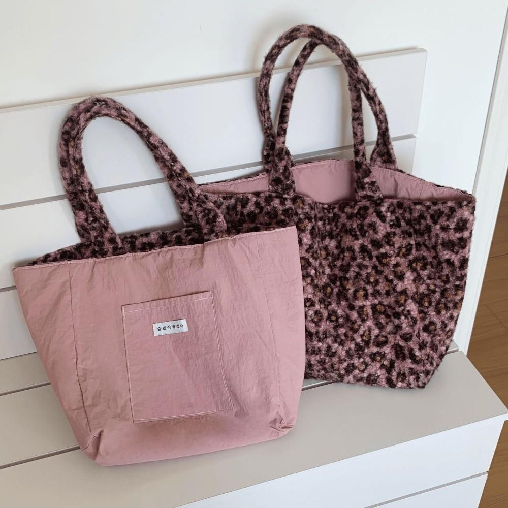 Leopard Tote Bag Double-sided Use Desktop Storage Korean Leopard Shopping Bag Leopard Print Aesthetic Storage Shoulder Bag Girl