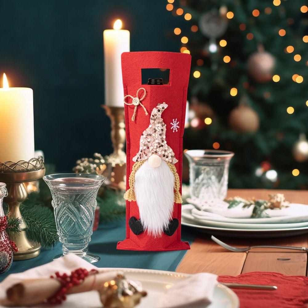 Cartoon Faceless Old Man Wine Bottle Bag Reusable Wine Pouch Gift Home Xmas Decor