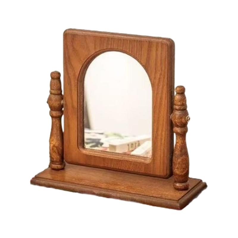 

Classical Wooden Desktop Vanity Mirror Natural Wood Grains Finish Vintage Makeup Cosmetics Mirror Home Decoration