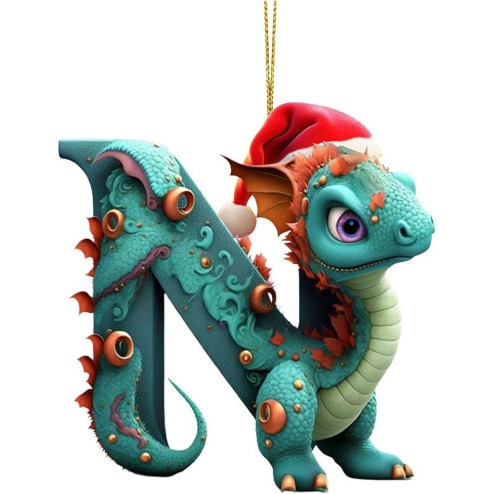 Acrylic 26 Letters Christmas Dragon Pendants Printed Pattern Christmas Tree Pendants  New Year