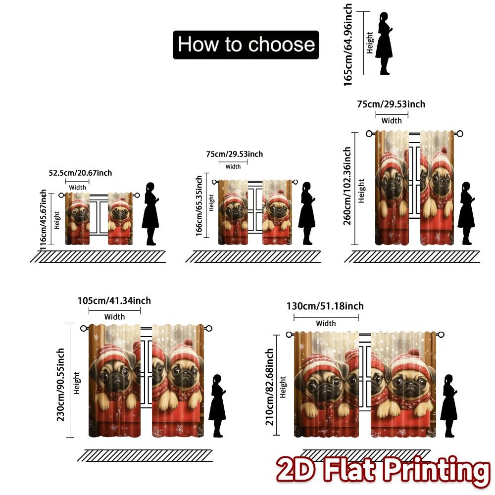 2pcs,Curtains Cute Pug Puppies Festive Winter Snow (2) Chic Curtains&Window Treatment Versatile Fabric Curtains Versatile All