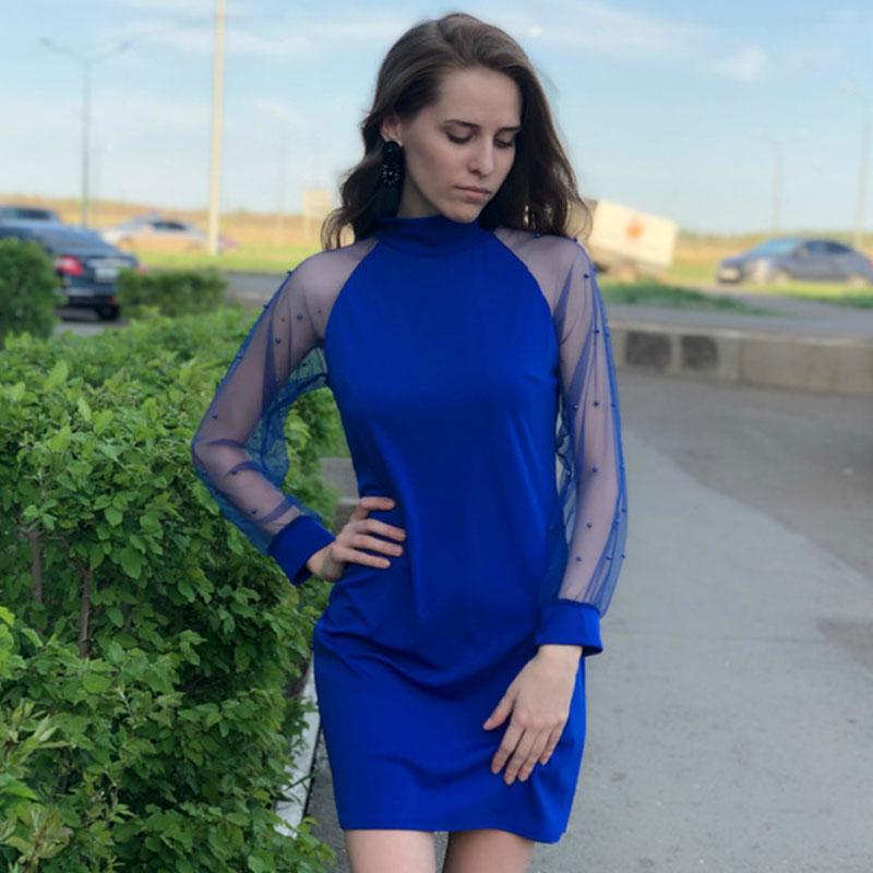 SCIONE Dress Pearl Mesh Lantern Sleeve Dress Women Solid Dresses Autumn Ladies Elegant Party Dress Clothing