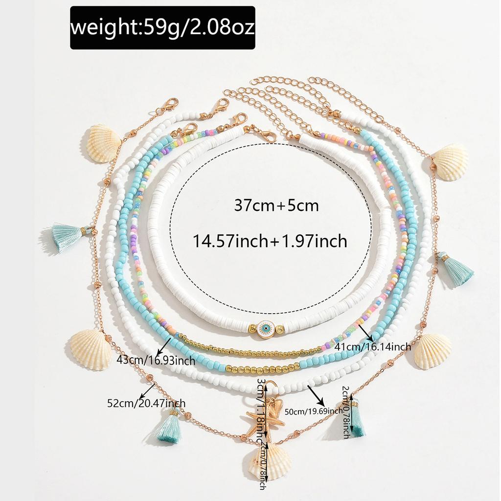 European and American jewelry, bohemian soft pottery beaded necklace, personalized starfish shell pendant stacked necklace for women