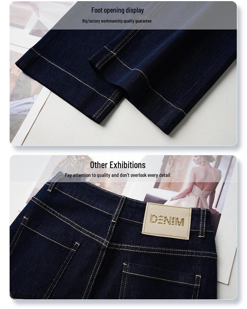 Women's 2026 Retro Dark Blue High-Waisted Wide-Leg Jeans for Spring and Autumn