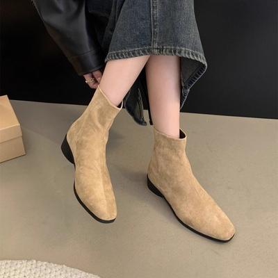 Retro Foreign Style Small Short Boots Women's 2025 Autumn and Winter Single Boots Thick Heel Thin Boots French Suede Small Ankle Boots