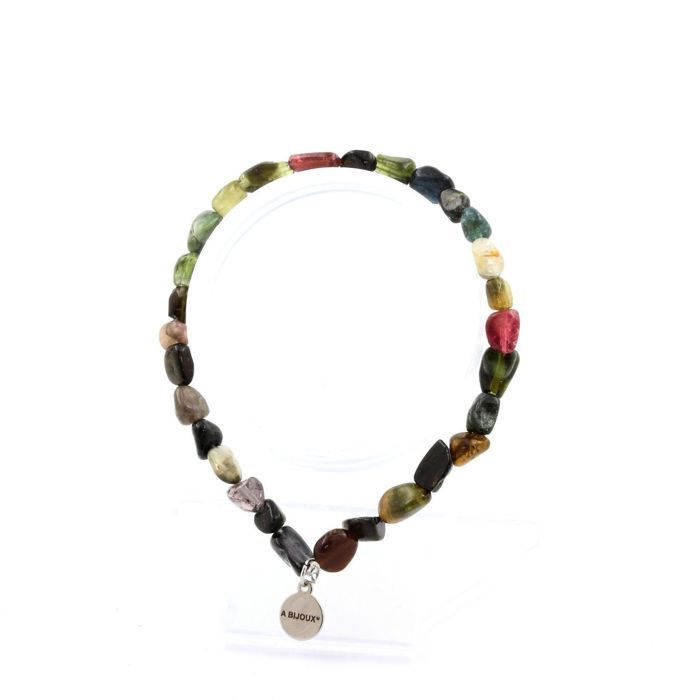 Pierres et Minéraux. Bracelet Tourmaline multicolore du Brésil. Taille Personnalisable. Fabriqué en France.