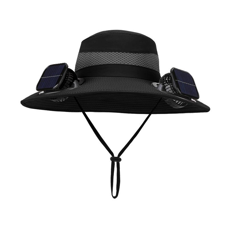 Solar Double Fan Hat Men's Summer Outdoor Eaves Breathable Bucket Hat Mountaineering Fishing Sun Hat