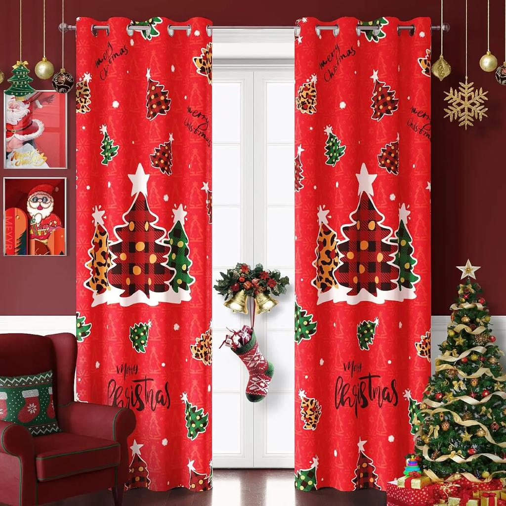 2PCS Digital Printing Christmas Curtain Snowman Xmas Tree Small Window Curtain Bedroom Polyester Curtain For Living Room