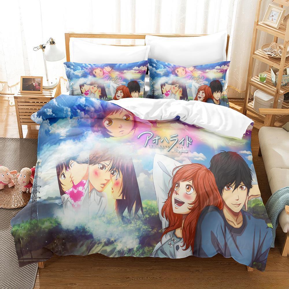 AO HARU RIDE Bettwäsche-Set, Einzel-, Zwillings-, Voll-, Queen- und King-Size-Bettset, Schlafzimmer für Erwachsene und Kinder, Bettbezug-Set, 3D-Druck, Anime-Bettlaken-Set