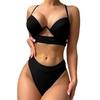 2 pezzi/set donne alla moda costume da bagno con ferretto raccolta elastico donne reggiseno push-up slip a vita alta costume da bagno beachwear