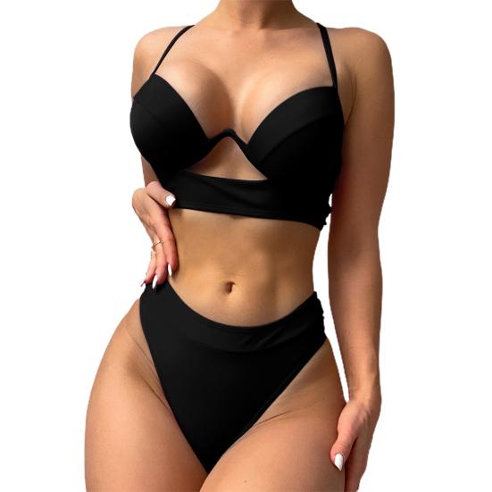 2 pezzi/set donne alla moda costume da bagno con ferretto raccolta elastico donne reggiseno push-up slip a vita alta costume da bagno beachwear
