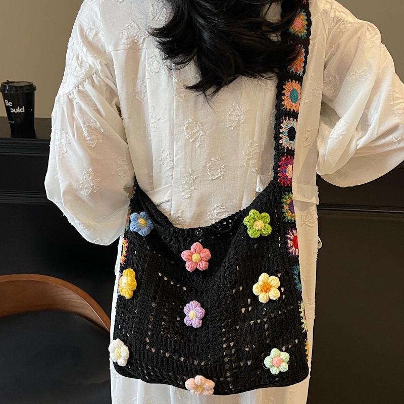 Women'S Crochet Bag Designer Flowers Knitted Handbags Large Capacity Summer Beach Woven Shoulder Bag Girls Tote Shopper Bag