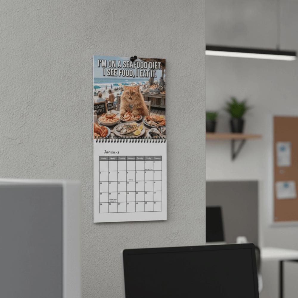 12-Month Cat Theme Monthly Calendar Thick Paper Wall Hanging Calendar Living Room