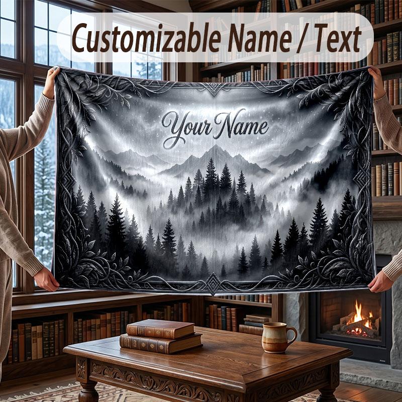 Mushroom Forest Theme Throw Blanket Custom Name Text Personalized Blanket Soft Cozy Blanket for Home Sofa Bed