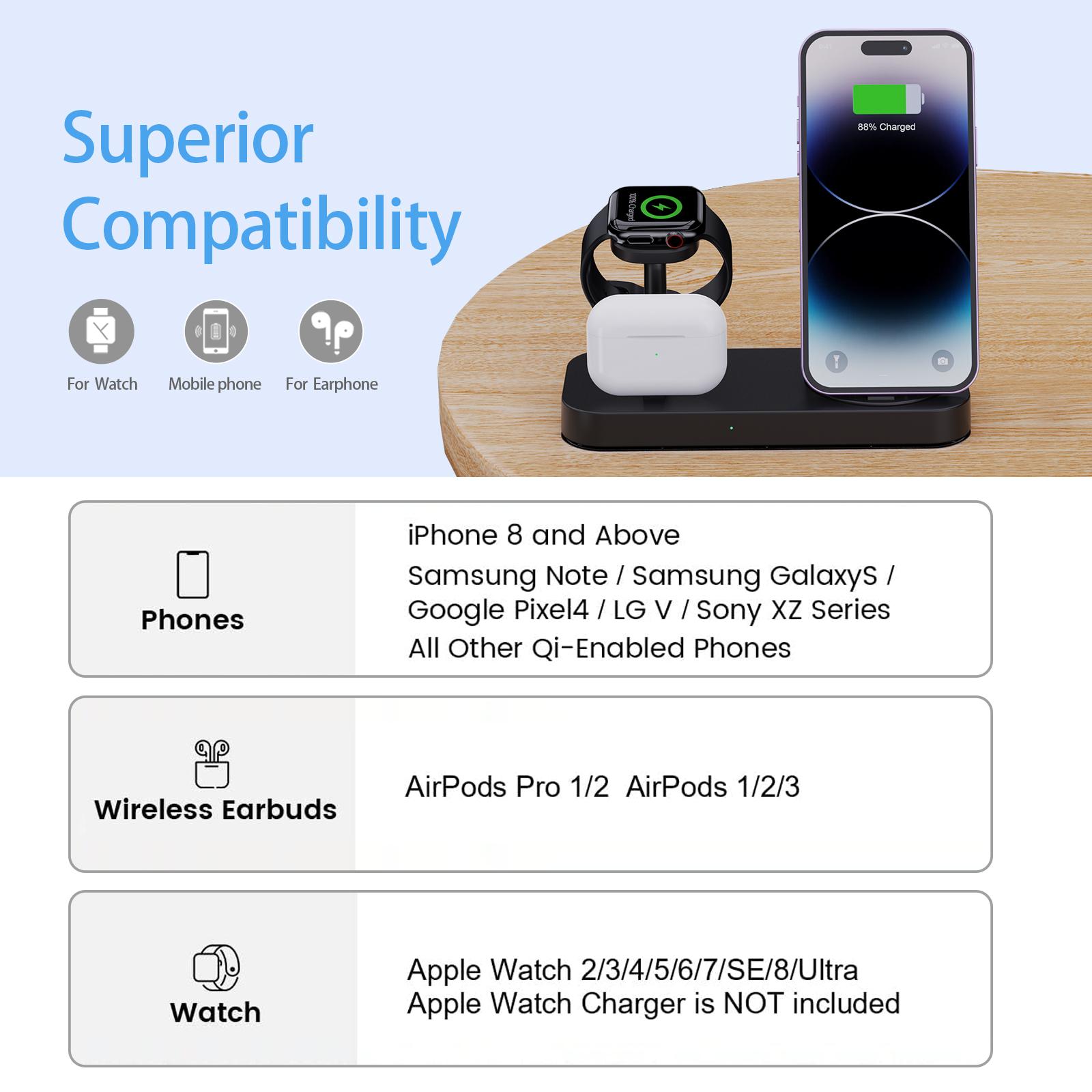 

B25 For Apple Watch Wireless Charger Phone Earphone Direct Charging Stand Black