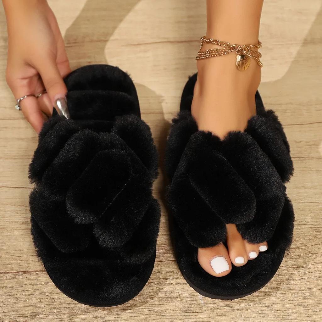 Fashion 2025 New Hot Selling Fluffy Slippers Female Autumn and Winter Wear Non-slip Indoor Thick Bottom Home Furry Moon Cotton Slippers