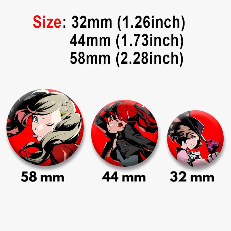 Spiel P-Persona 5 Runde Anstecker Ann Takamaki Ren Amamiya Knopfleisten Tasche Kleidung Dekorationen Brosche Sammlerstücke Schmuck Geschenke