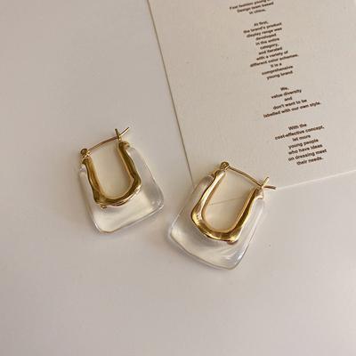 New Trendy Transparent Resin Hoop Earrings For Women Girls Geometric Irregular Metal Acrylic Earrings Party Jewelry
