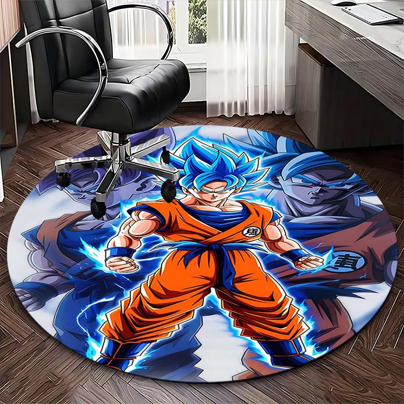 1pc Dragon Ball Z Goku Super Saiyan Blue Round Carpet - Anime Cartoon Design Chair Mat, Non-Slip Rug for Office, Home Decor, Living Room, Bedroom, Gam