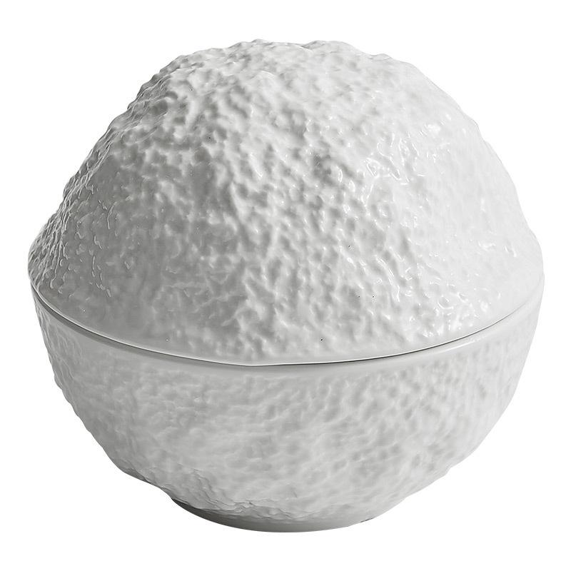 Rock Pattern Bowl with Lid Ceramic Salad Bowl Thick Soup Bowl Rice Bowls Dessert and Snack Bowls Molecular Cuisine Tableware