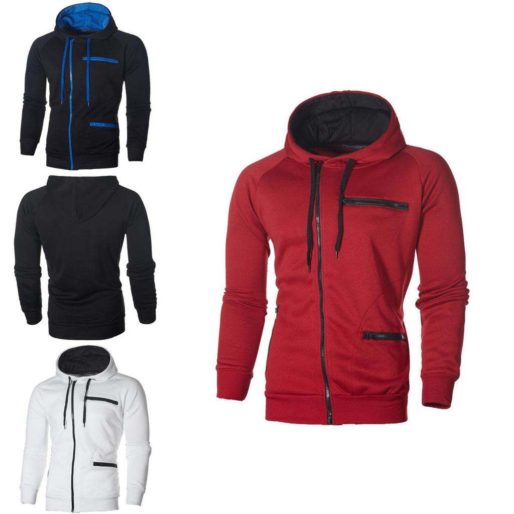 Cozy Men's Autumn Winter Hoodie Hooded Sweatshirt With Drawstring And Full-zip Closure