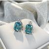 Sterling Aquamarine Stud Earrings Women 1.5ct Natural Gemstone Geometric Design Fashionable Office Jewelry
