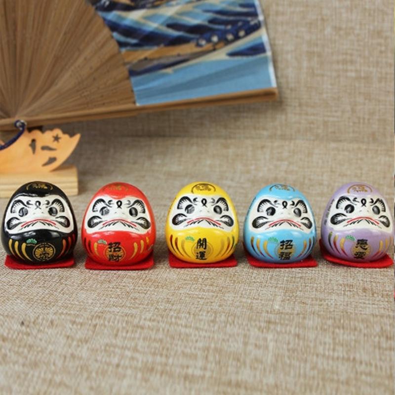 5pcs Ceramic Daruma Doll Statue Crafts Lucky Charm Fortune Ornament Landscape Home Desk Decor Miniature Gifts Accessories