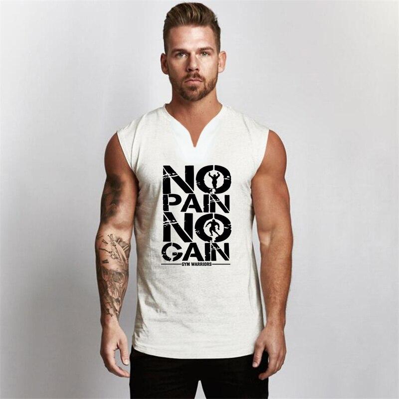 

Muscleguys Мужская облегающая футболка без рукавов с v-образным вырезом, летняя новинка с принтом NO PAIN NO GAIN, спортивный жилет для фитнеса XXL белый