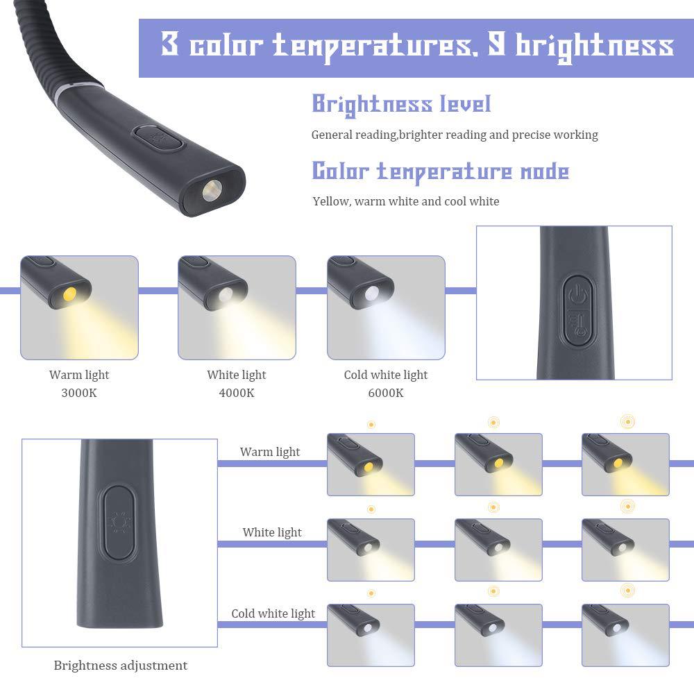 Neck Book Light for Reading Bed Bendable Long Lasting Portable USB Rechargeable Novelty Flexible Lighting