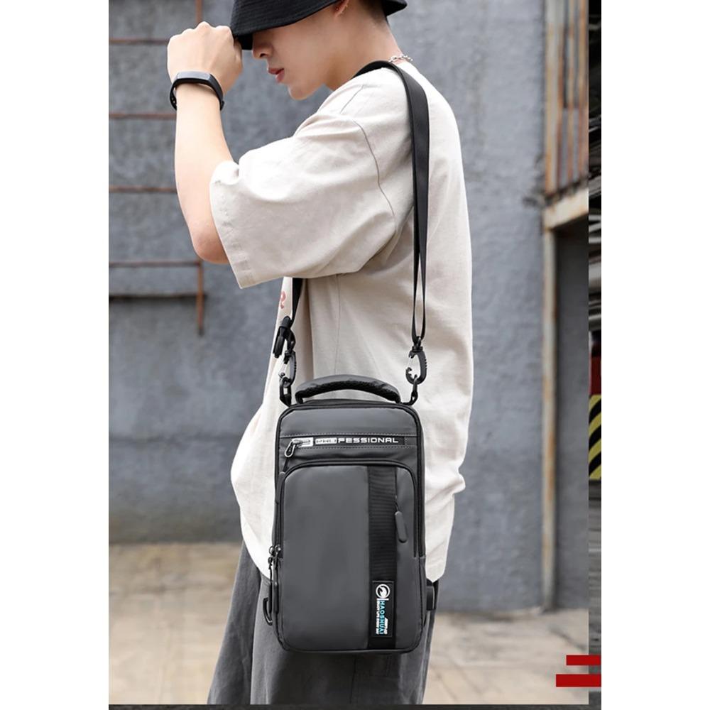 Men Small Backpack Chest Pack Shoulder Bag with USB Charging Port Travel Male Waterproof Nylon Sling Messenger Cross Body Bags