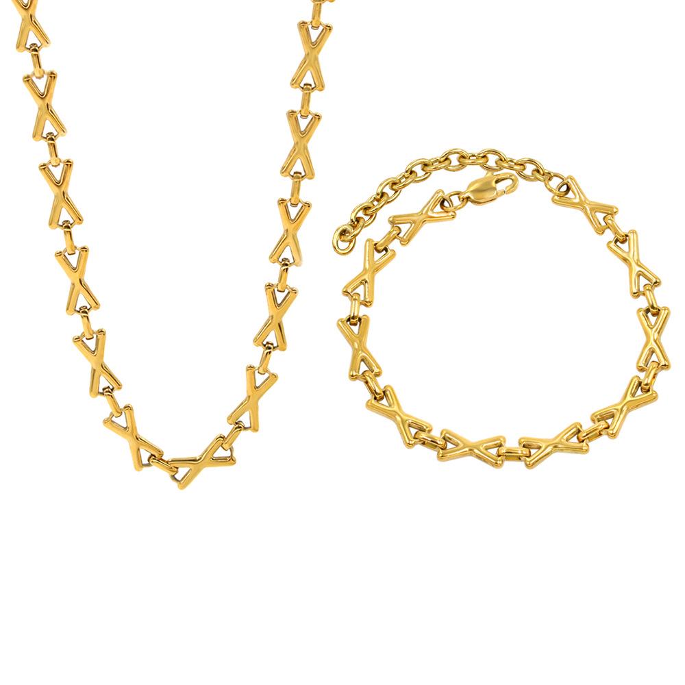 Geometric X-Shaped Hip-Hop Style Necklace & Bracelet Set - Trendy Unisex Jewelry