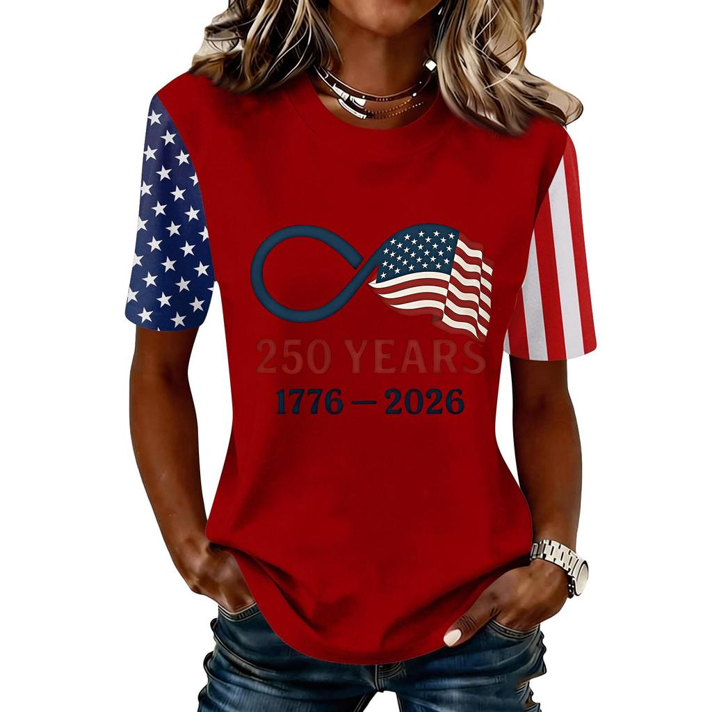 Blusa Feminina da Moda Casual de Manga Curta com Estampa e Gola Redonda