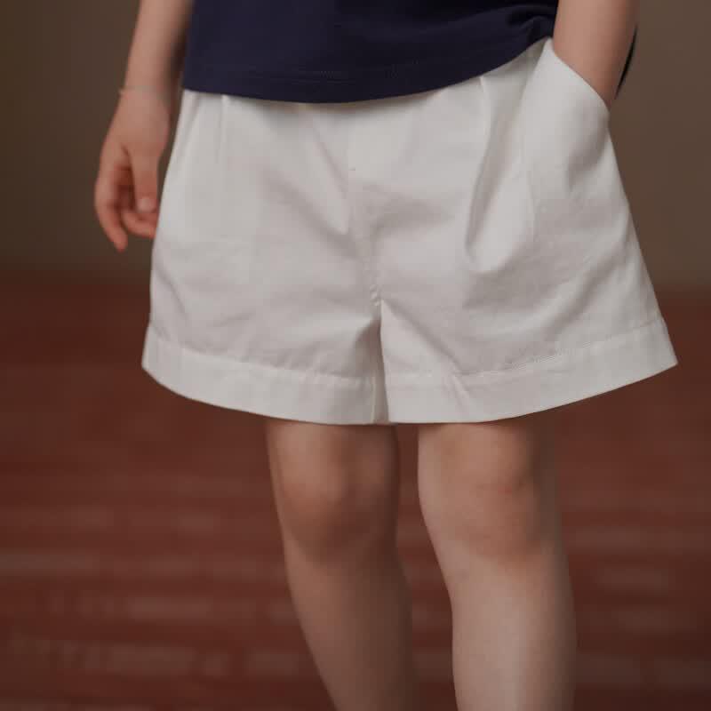 Hacikis Kids White Cotton Blend Casual Shorts 140
