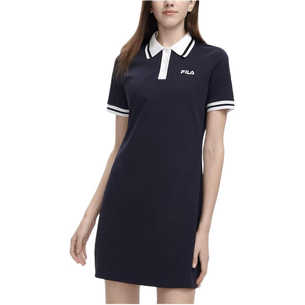 Fila Letter Stripe Fashion Casual Polo Dress Women Dresses Legendary-Blue F11W329302ANV