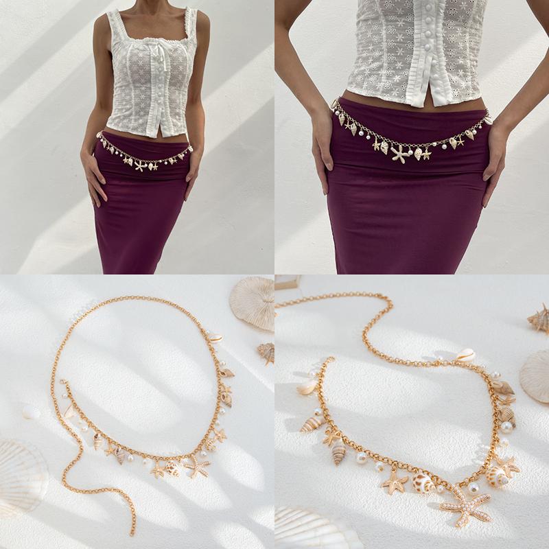  Natural Shell Conch Starfish Tassel Pendant Waist Chain For Women Girls Bohemian Style Retro Sexy Body Chain Gifts