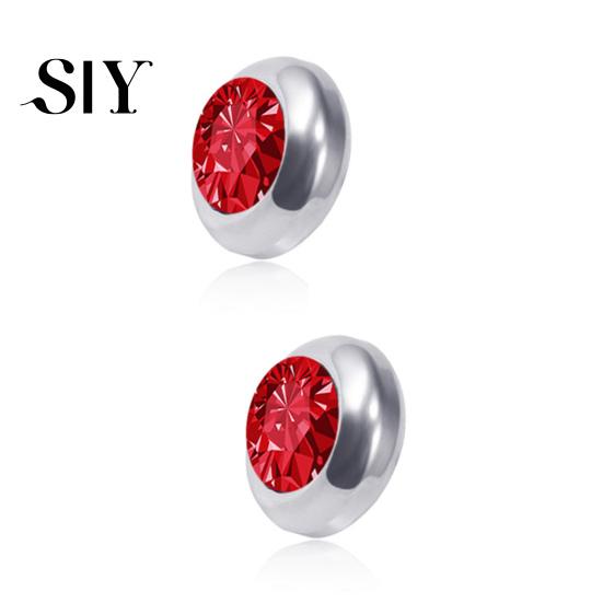 Stainless Steel Earrings 1 Pair Ear Studs Non-Piercing Magnetic Round Men Colored Rhinestone Embedded Women Fashion Jewelry Stud