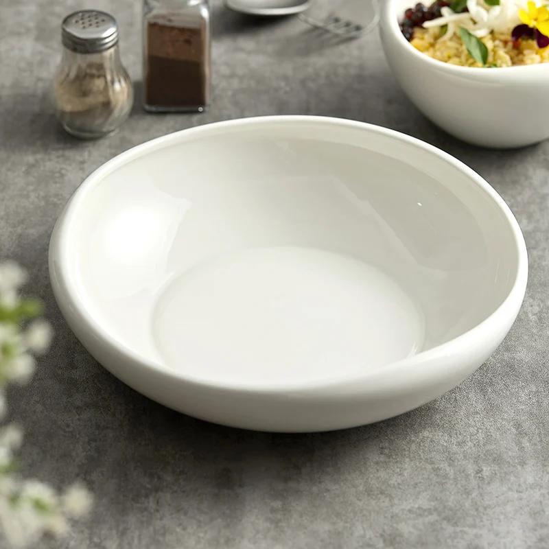 White Porcelain Chinese Dish Serving Plate Rice Bowl Dessert Salad Bowl Exquisite Hotel Tableware White Ceramic Pasta Bowls