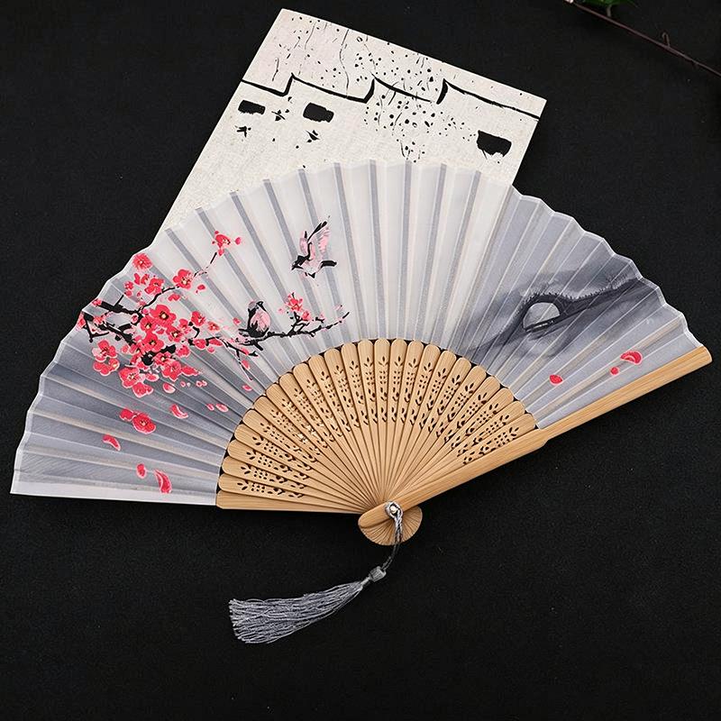 Ancient Style Chinese Hanfu Cheongsam Folding Fan for Women & Students - Portable and Perfect for Summer Dance.