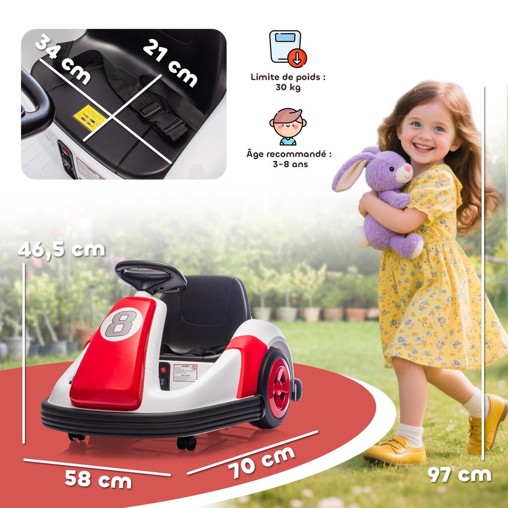 Kinder-Stoßauto 6V, 360° Drehung, elektrisches Kinder-Stoßauto mit Doppelmotor, Musik und Hupe